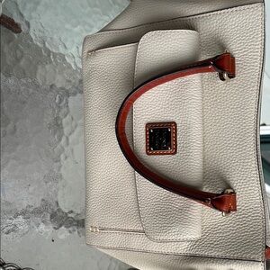 Dooney & Bourke Cream and Brown Satchel with Pebbled Finish